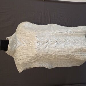Lucky Brand Women Metallic Cable-Knit Sweater Vest Ivory Silver Size XL MSRP $90